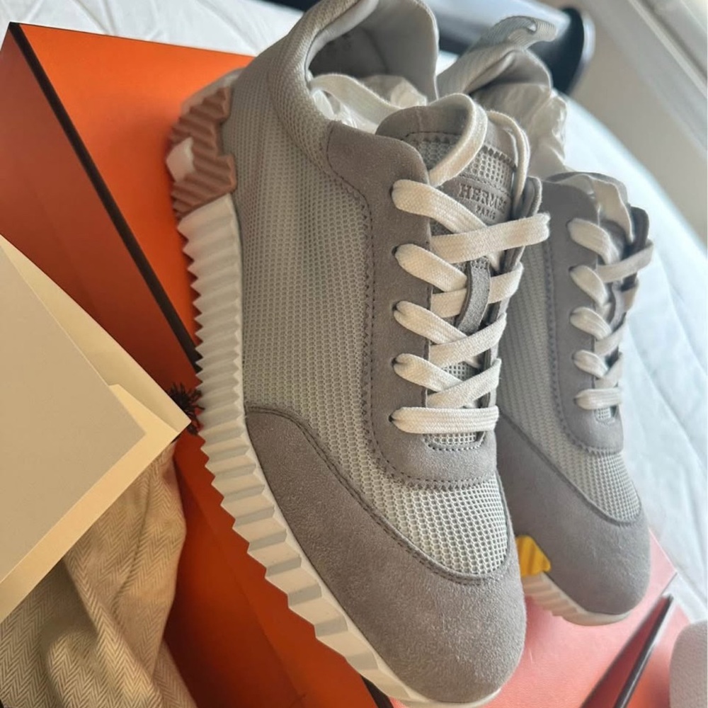 💝💝💝 SOLD!!! AUTHENTIC Hermès Bouncing Sneakers sz 38Mesh Suede Goatskin Sneakers